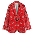 Red Black And White Bandana Print Women's Cotton Blazer
