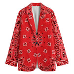Red Black And White Bandana Print Women's Cotton Blazer