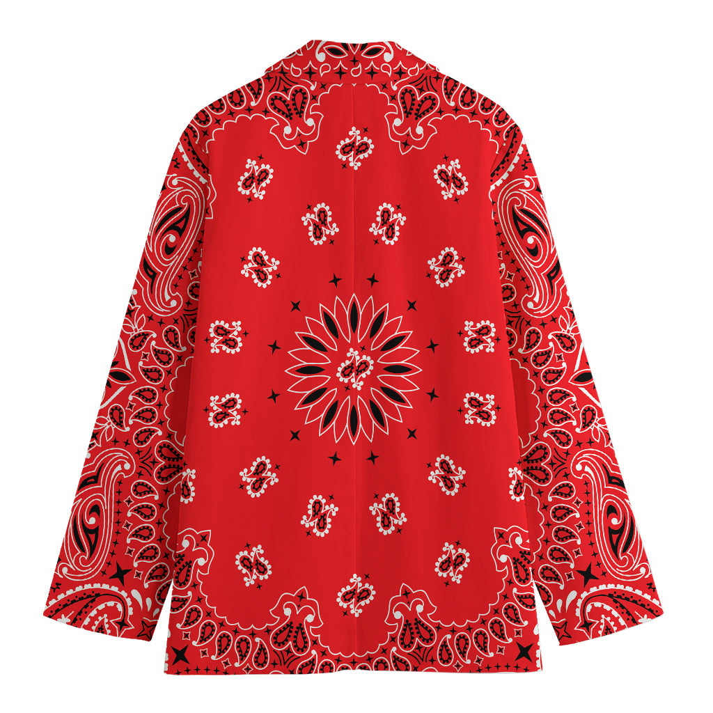 Red Black And White Bandana Print Women's Cotton Blazer
