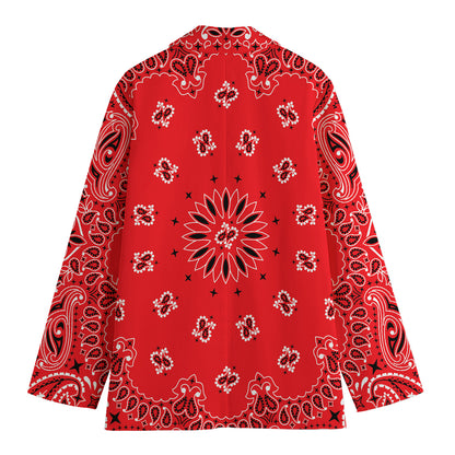 Red Black And White Bandana Print Women's Cotton Blazer