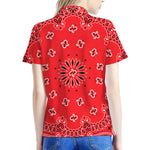 Red Black And White Bandana Print Women's Polo Shirt
