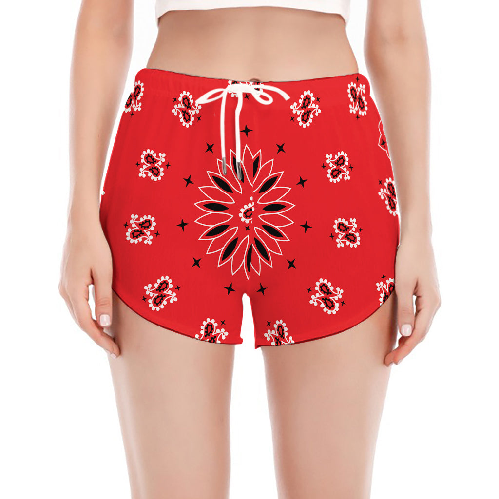 Red Black And White Bandana Print Women's Split Running Shorts