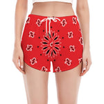 Red Black And White Bandana Print Women's Split Running Shorts