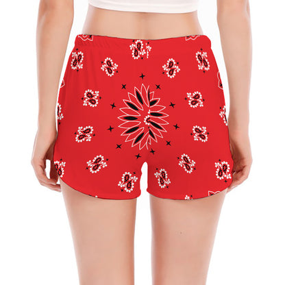 Red Black And White Bandana Print Women's Split Running Shorts