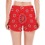 Red Black And White Bandana Print Women's Split Running Shorts