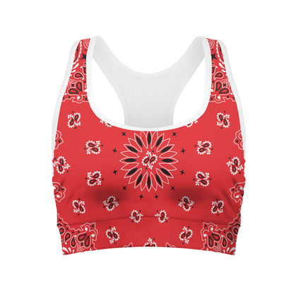 Red Black And White Bandana Print Women's Sports Bra