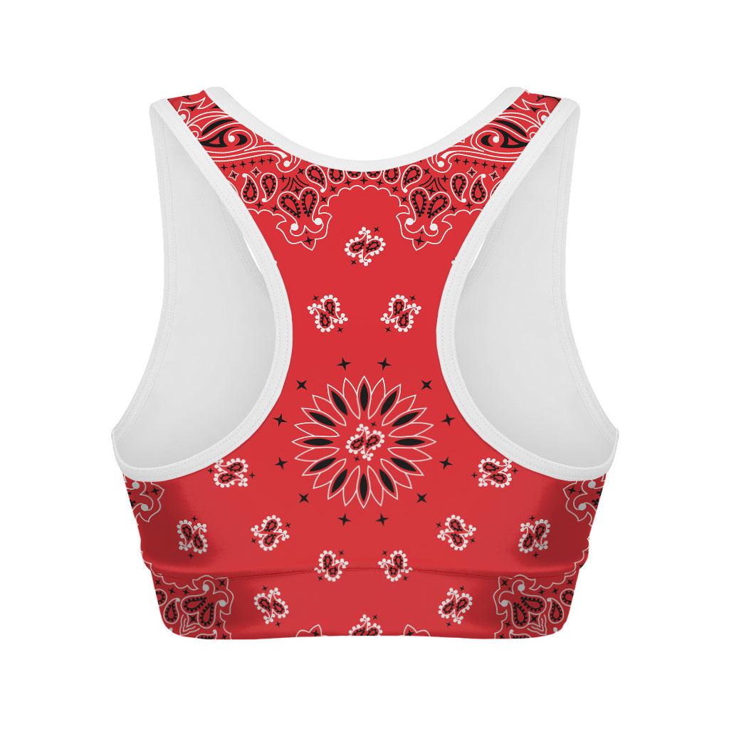 Red Black And White Bandana Print Women's Sports Bra