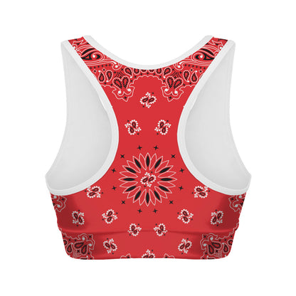 Red Black And White Bandana Print Women's Sports Bra