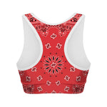 Red Black And White Bandana Print Women's Sports Bra