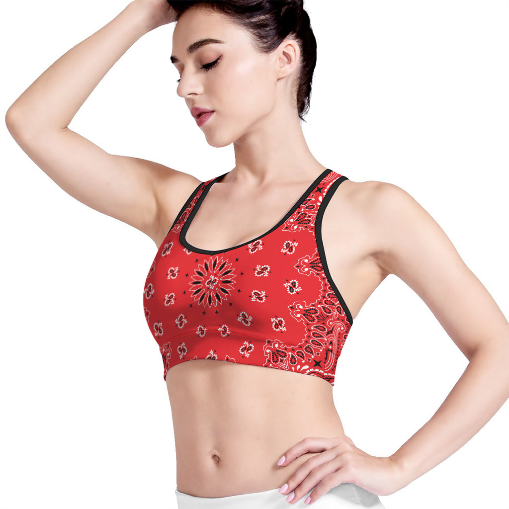 Red Black And White Bandana Print Women's Sports Bra