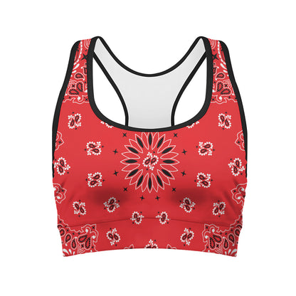 Red Black And White Bandana Print Women's Sports Bra