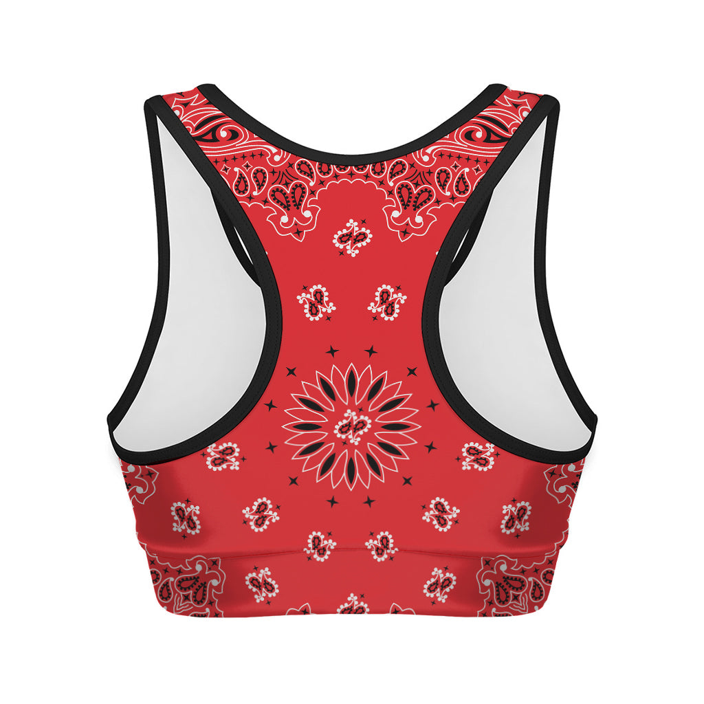 Red Black And White Bandana Print Women's Sports Bra