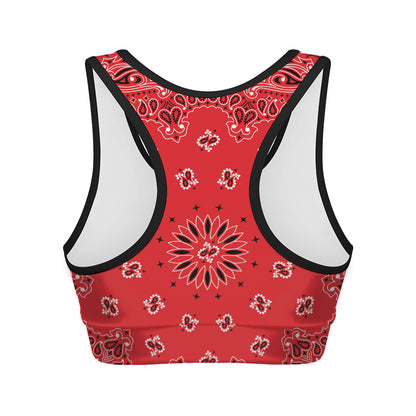 Red Black And White Bandana Print Women's Sports Bra