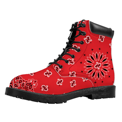 Red Black And White Bandana Print Work Boots