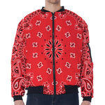 Red Black And White Bandana Print Zip Sleeve Bomber Jacket