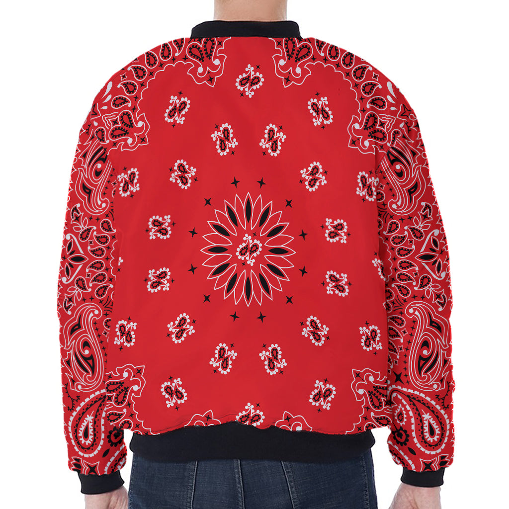 Red Black And White Bandana Print Zip Sleeve Bomber Jacket