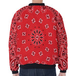 Red Black And White Bandana Print Zip Sleeve Bomber Jacket