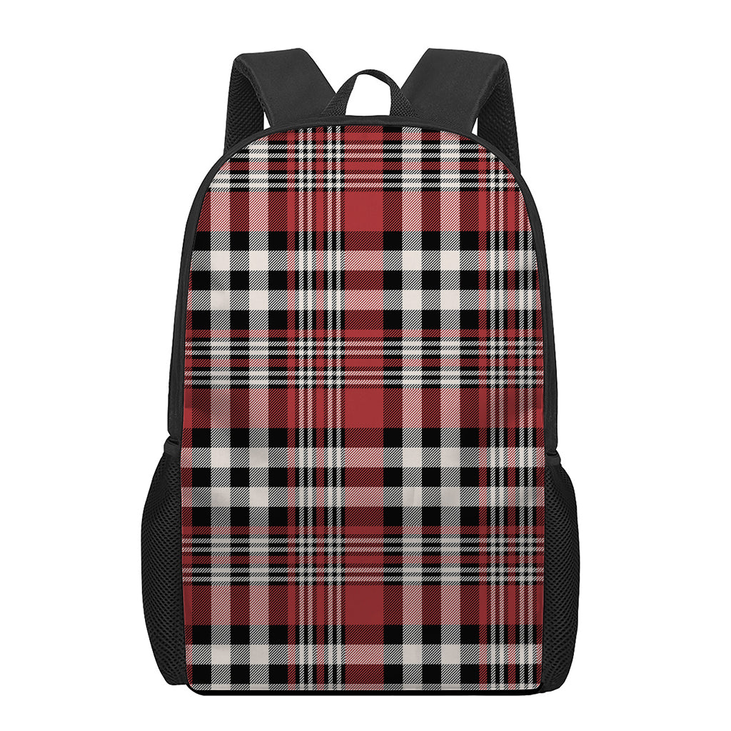 Red Black And White Border Tartan Print 17 Inch Backpack