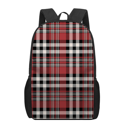 Red Black And White Border Tartan Print 17 Inch Backpack