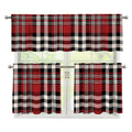 Red Black And White Border Tartan Print 3 Piece Kitchen Curtains