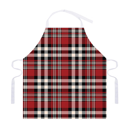 Red Black And White Border Tartan Print Adjustable Apron