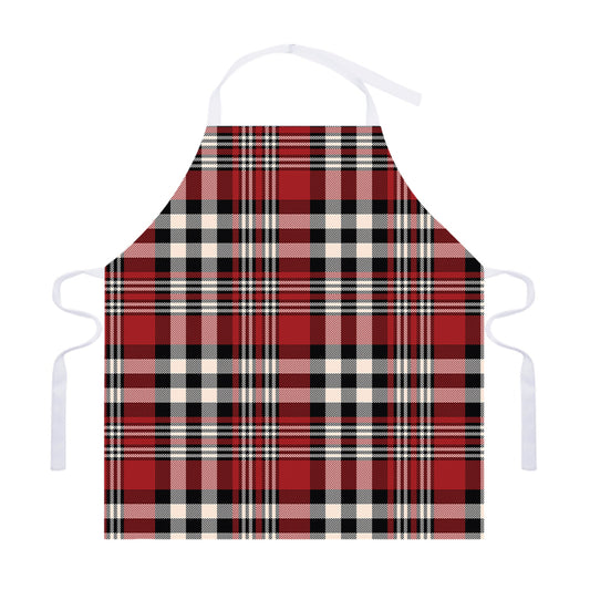 Red Black And White Border Tartan Print Adjustable Apron