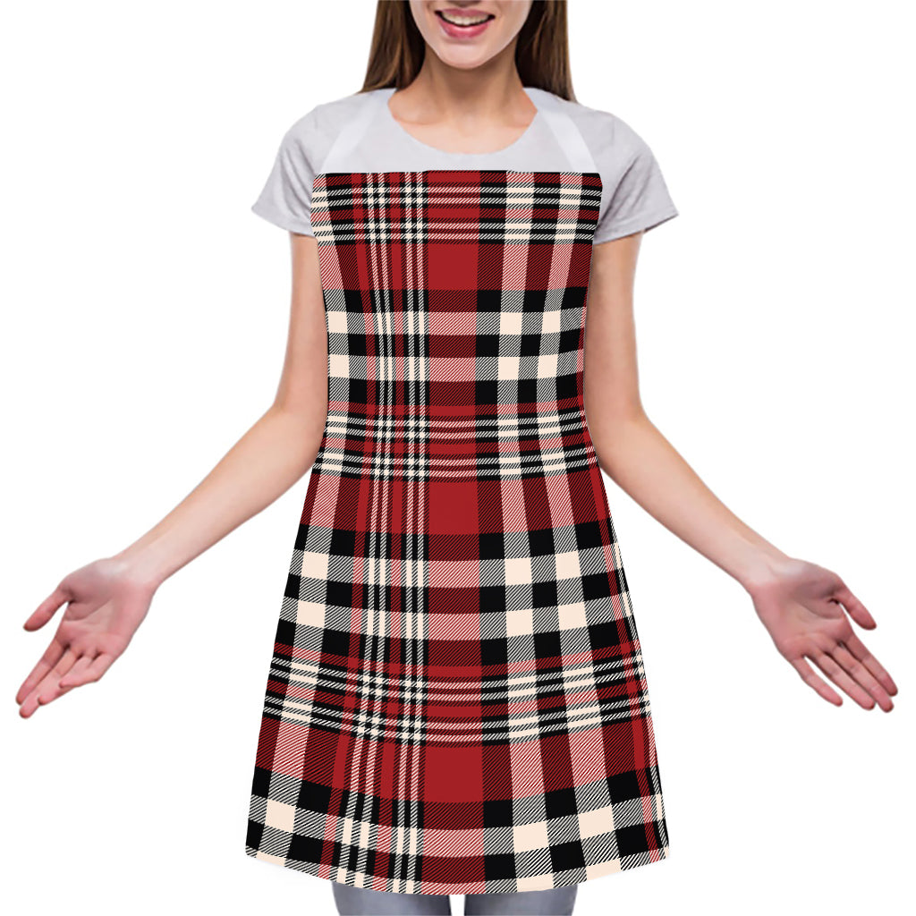 Red Black And White Border Tartan Print Adjustable Apron