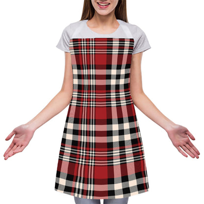 Red Black And White Border Tartan Print Adjustable Apron