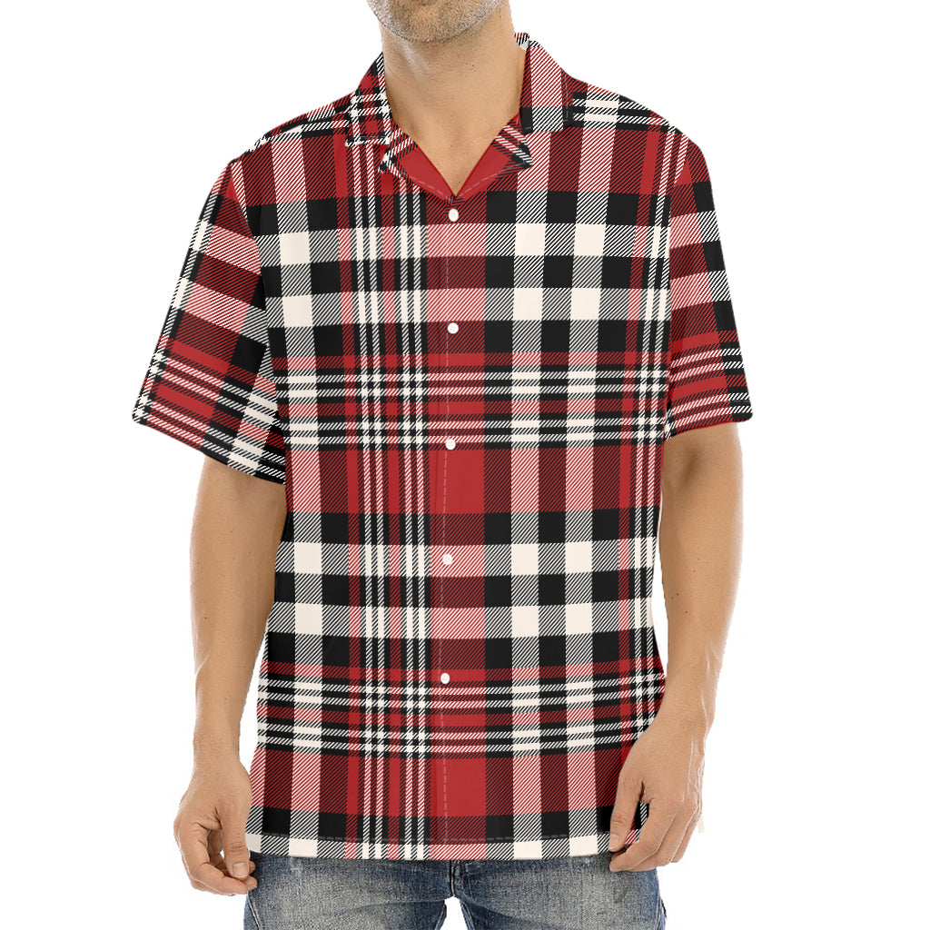 Red Black And White Border Tartan Print Aloha Shirt