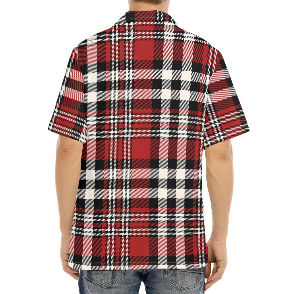 Red Black And White Border Tartan Print Aloha Shirt