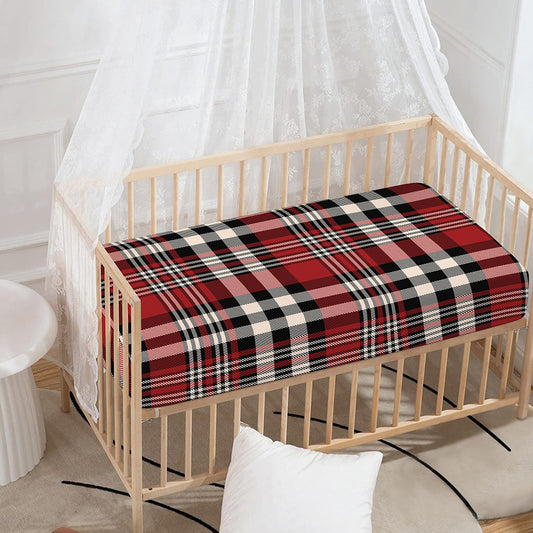 Red Black And White Border Tartan Print Baby Crib Sheet