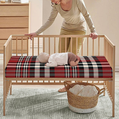 Red Black And White Border Tartan Print Baby Crib Sheet