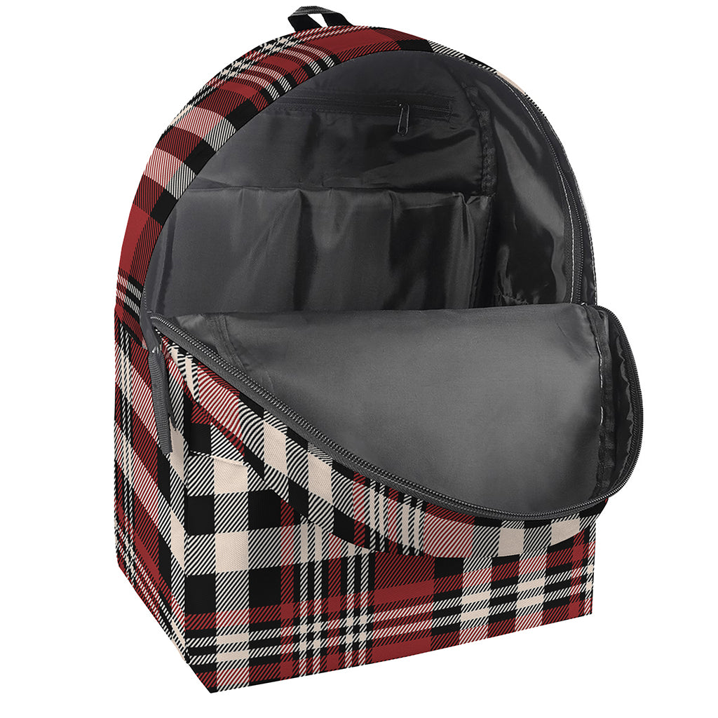 Red Black And White Border Tartan Print Backpack