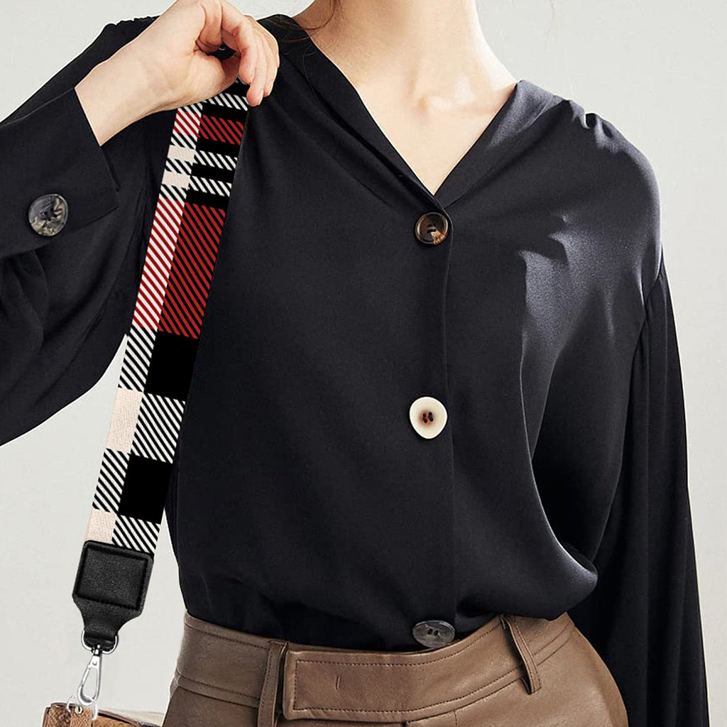 Red Black And White Border Tartan Print Bag Strap