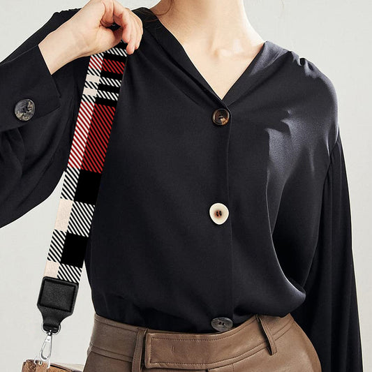 Red Black And White Border Tartan Print Bag Strap