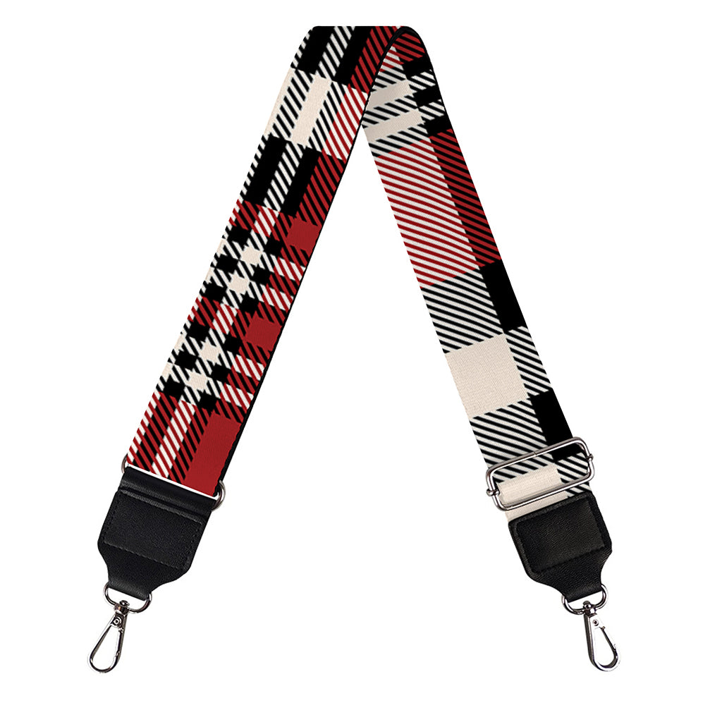 Red Black And White Border Tartan Print Bag Strap