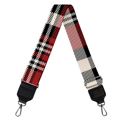 Red Black And White Border Tartan Print Bag Strap
