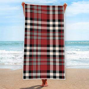 Red Black And White Border Tartan Print Beach Towel