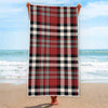 Red Black And White Border Tartan Print Beach Towel