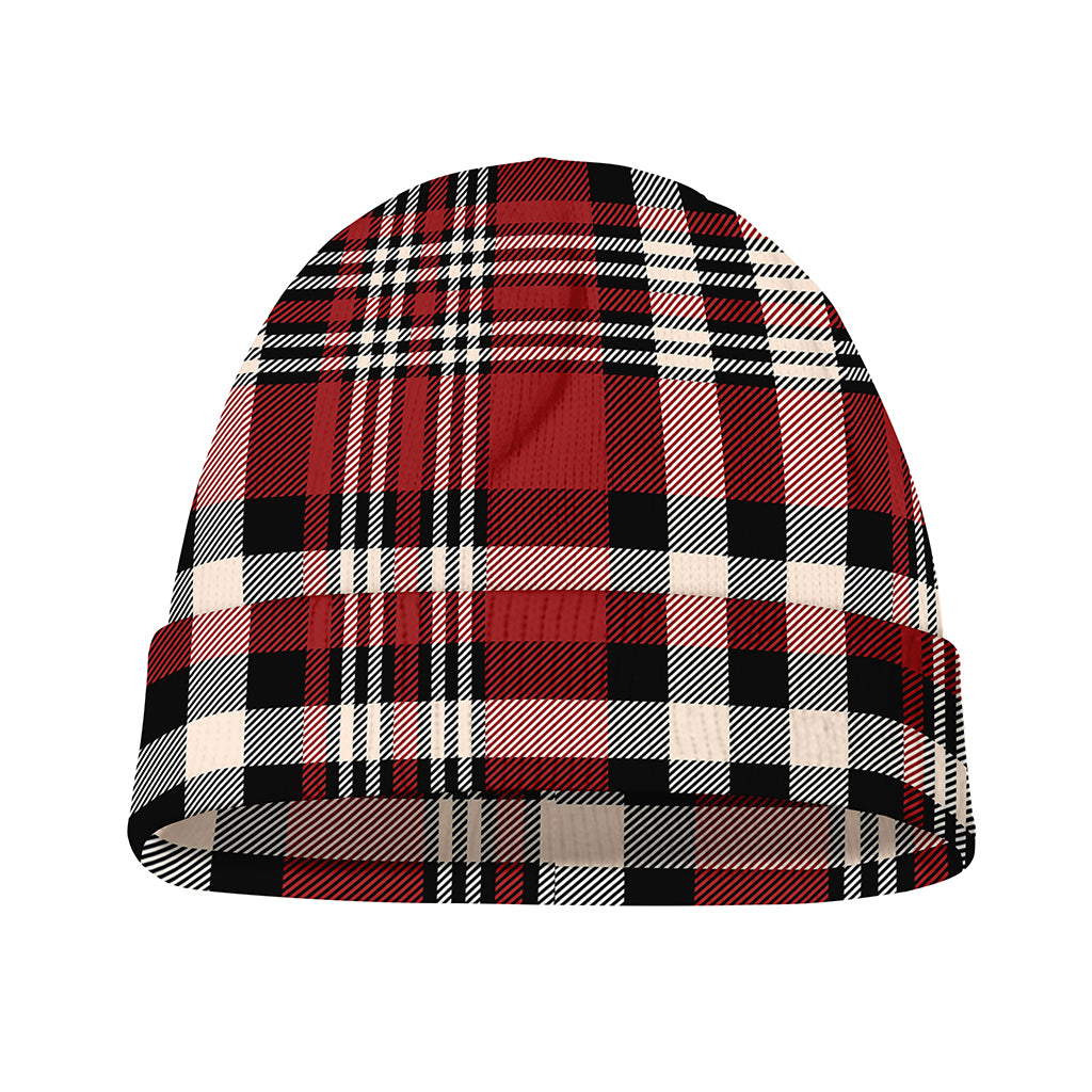 Red Black And White Border Tartan Print Beanie