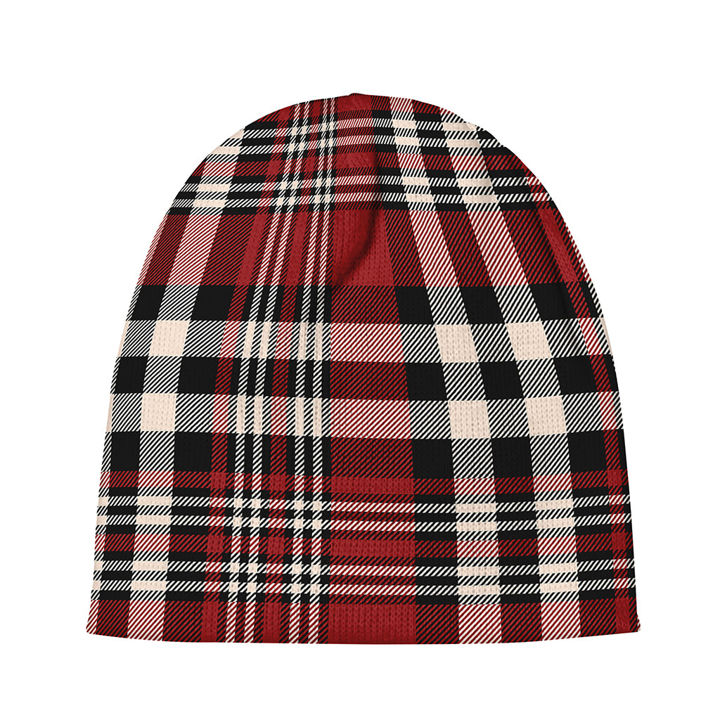 Red Black And White Border Tartan Print Beanie