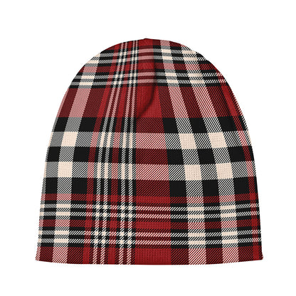 Red Black And White Border Tartan Print Beanie