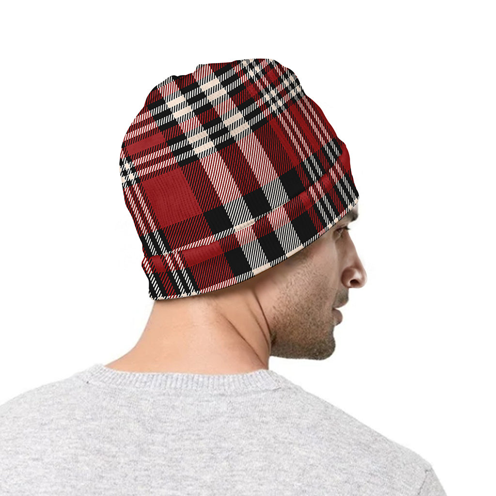 Red Black And White Border Tartan Print Beanie