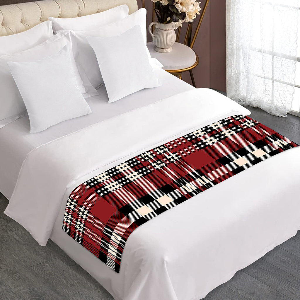Red Black And White Border Tartan Print Bed Runner