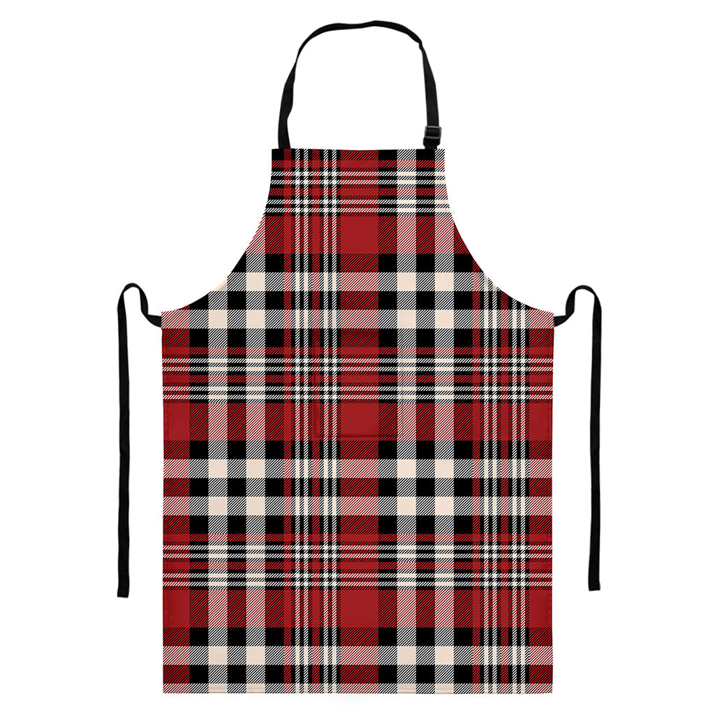 Red Black And White Border Tartan Print Bib Apron With Pocket