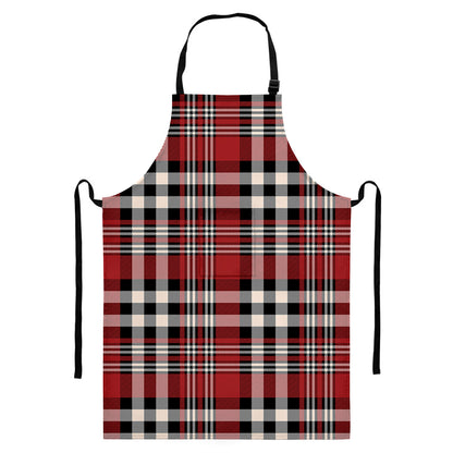 Red Black And White Border Tartan Print Bib Apron With Pocket