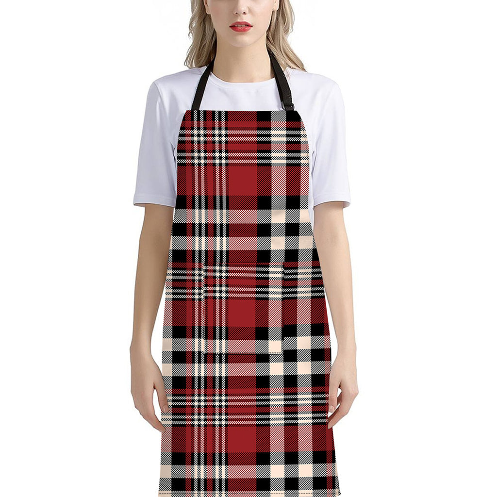 Red Black And White Border Tartan Print Bib Apron With Pocket