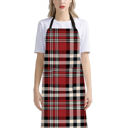 Red Black And White Border Tartan Print Bib Apron With Pocket