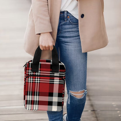 Red Black And White Border Tartan Print Bible Tote Bag