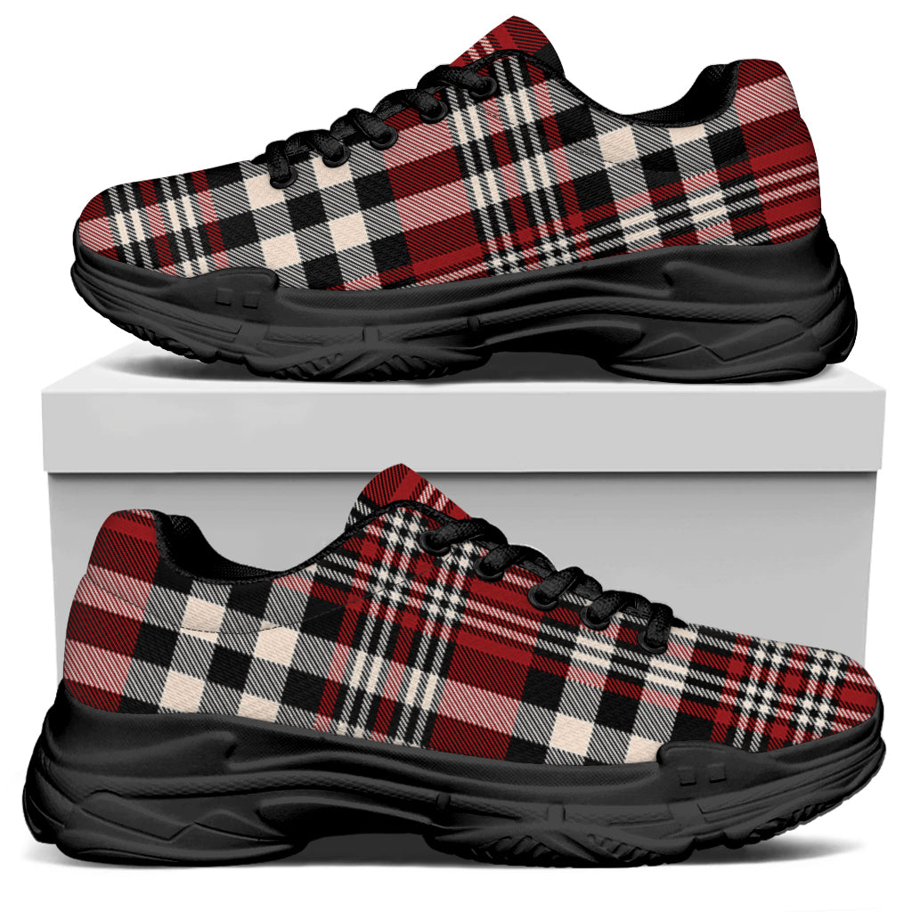 Red Black And White Border Tartan Print Black Chunky Shoes